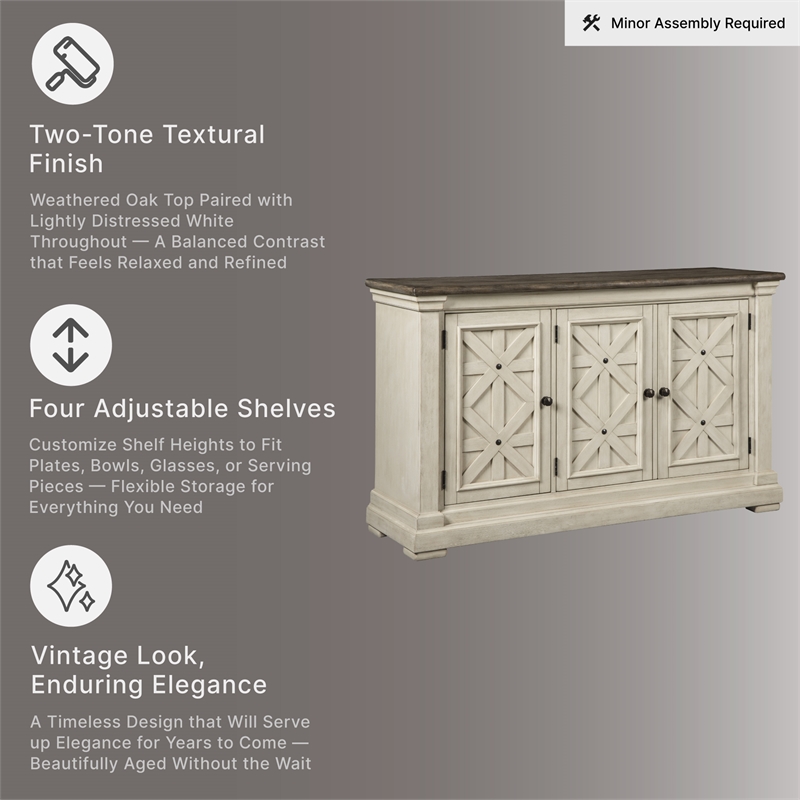 Ashley Furniture Furniture Bolanburg Server in Antique White and Weathered Oak