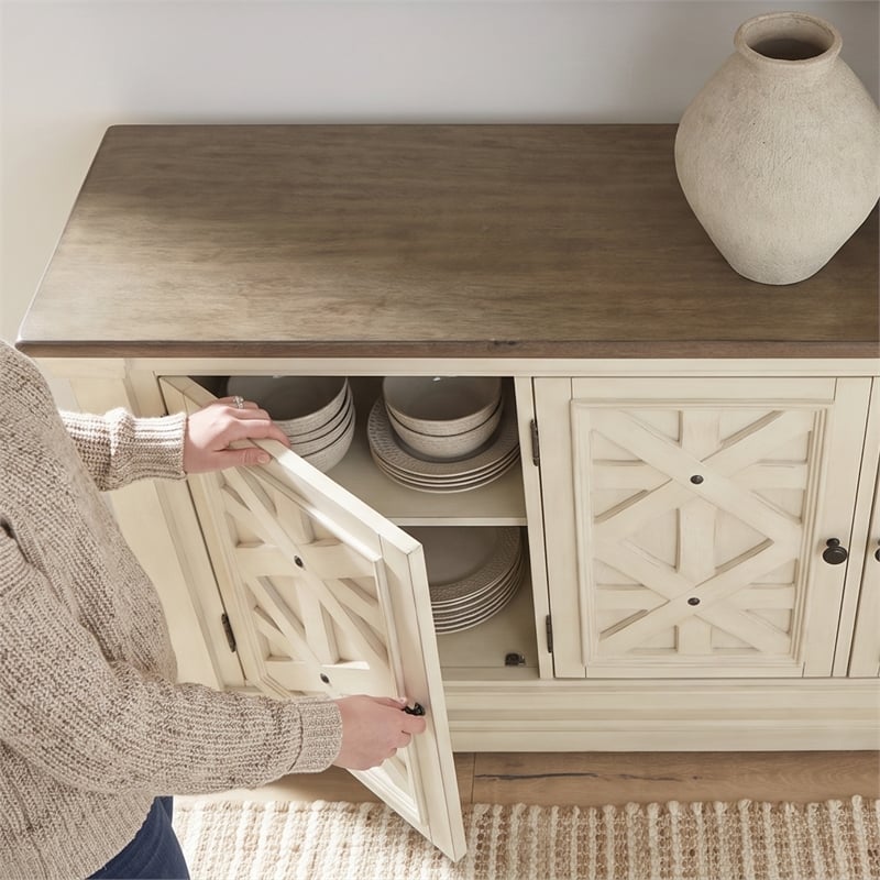 Ashley Furniture Furniture Bolanburg Server in Antique White and Weathered Oak