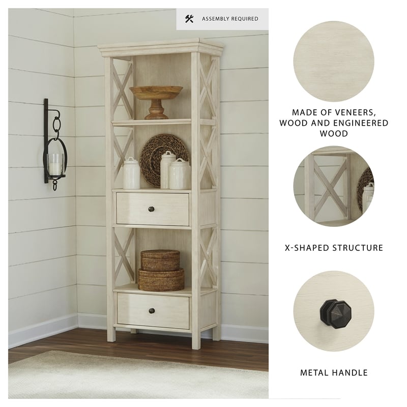 Ashley Furniture Bolanburg 3-Shelf Engineered Wood Bookcase in Antique White