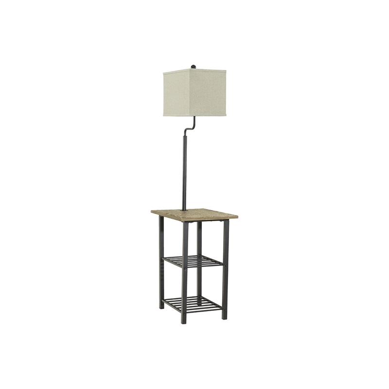 Ashley Furniture Shianne Metal and Wood Tray Floor Lamp w/Fabric Shade in Black