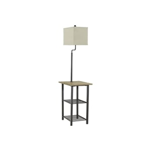 Ashley Furniture Shianne Metal and Wood Tray Floor Lamp w/Fabric Shade in Black