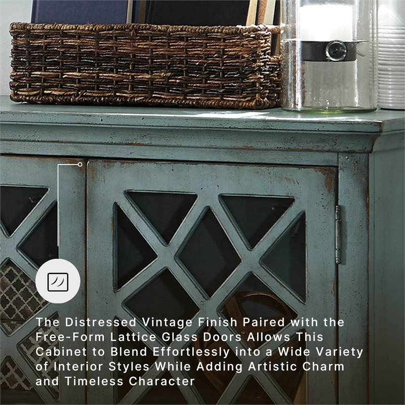 Ashley Furniture Mirimyn Engineered Wood Accent Cabinet in Antique Teal