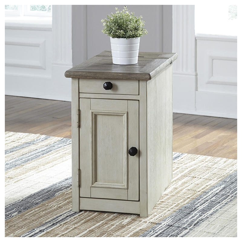Ashley Furniture Bolanburg Solid Wood End Table with USP Port Gray/Antique White