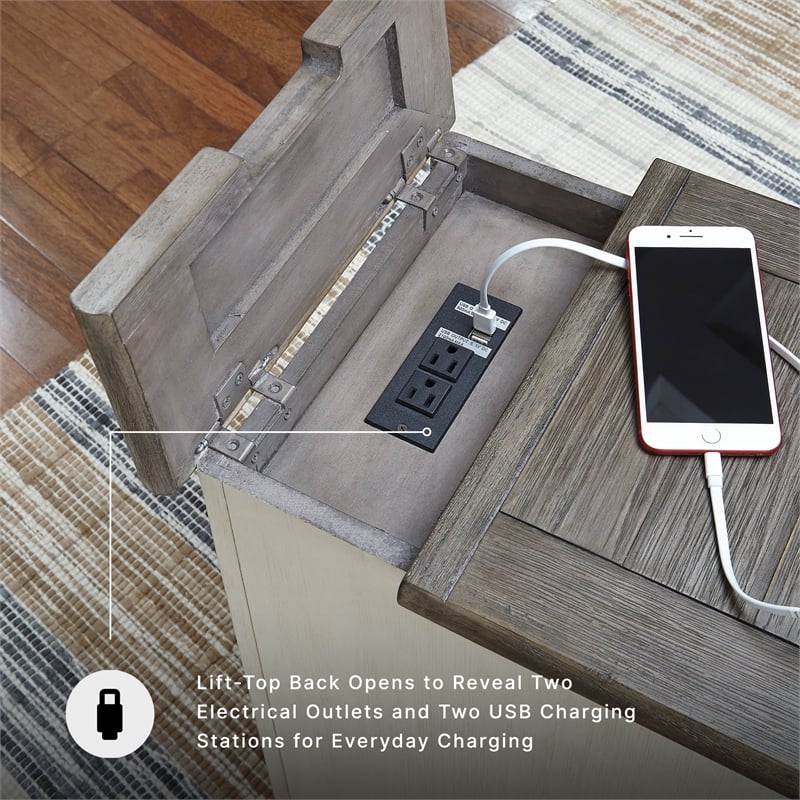 Ashley Furniture Bolanburg Solid Wood End Table with USP Port Gray/Antique White