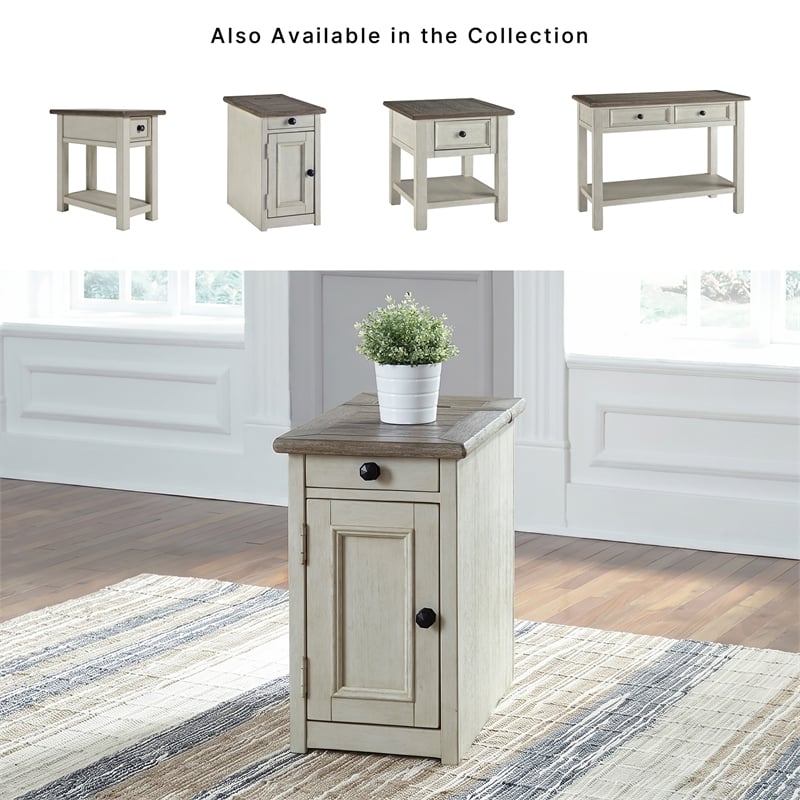 Ashley Furniture Bolanburg Solid Wood End Table with USP Port Gray/Antique White