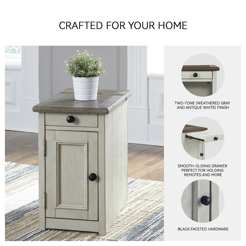 Ashley Furniture Bolanburg Solid Wood End Table with USP Port Gray/Antique White