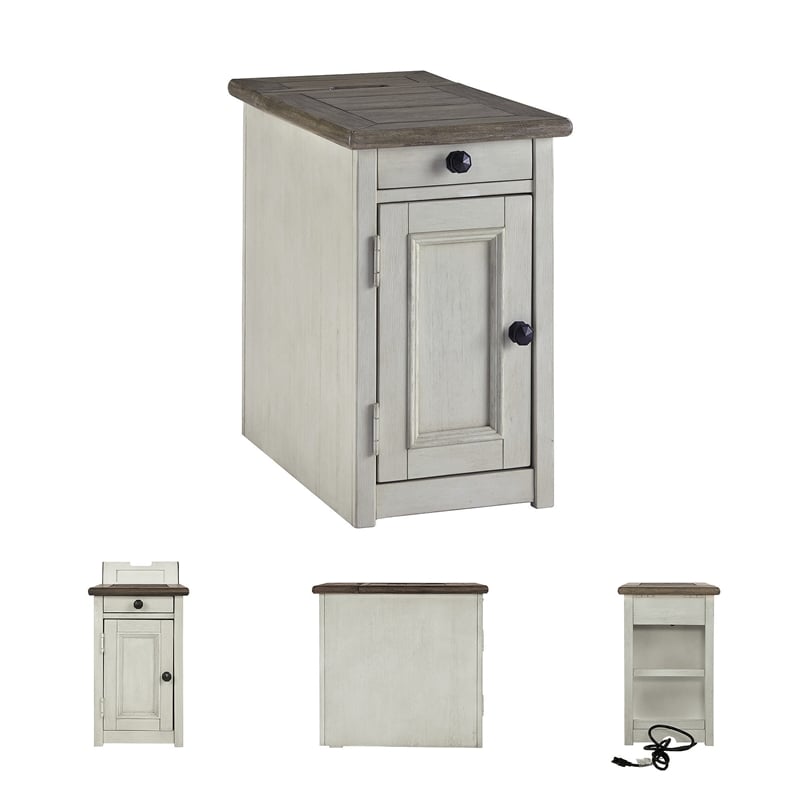 Ashley Furniture Bolanburg Solid Wood End Table with USP Port Gray/Antique White