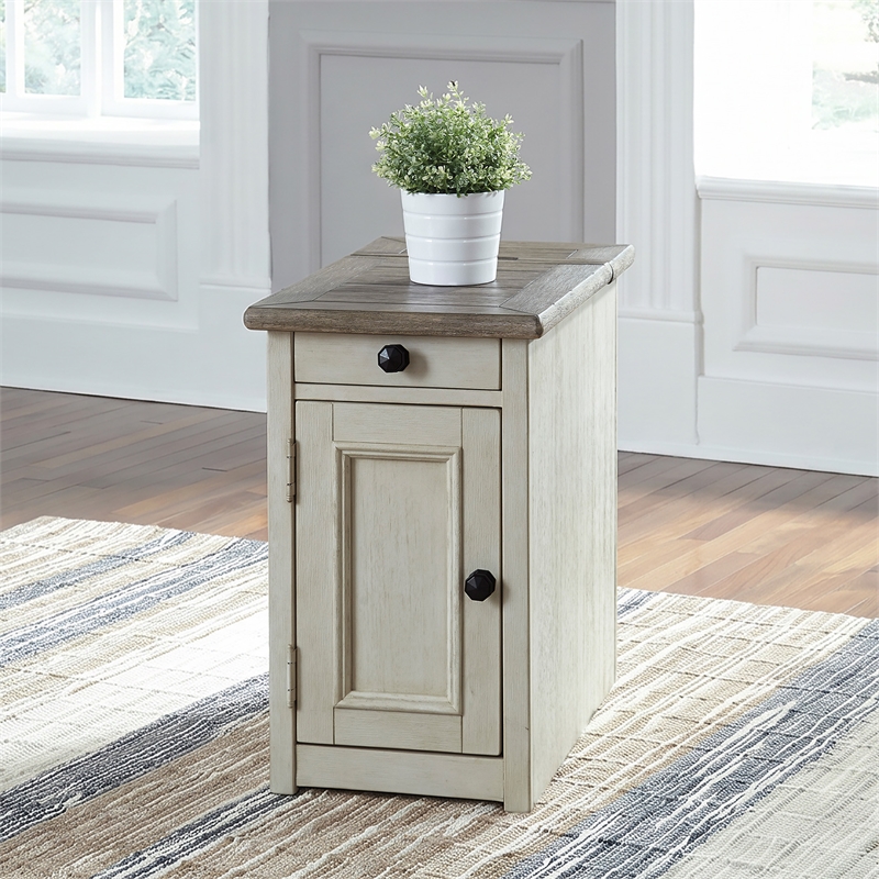 Ashley Furniture Bolanburg Solid Wood End Table with USP Port Gray/Antique White