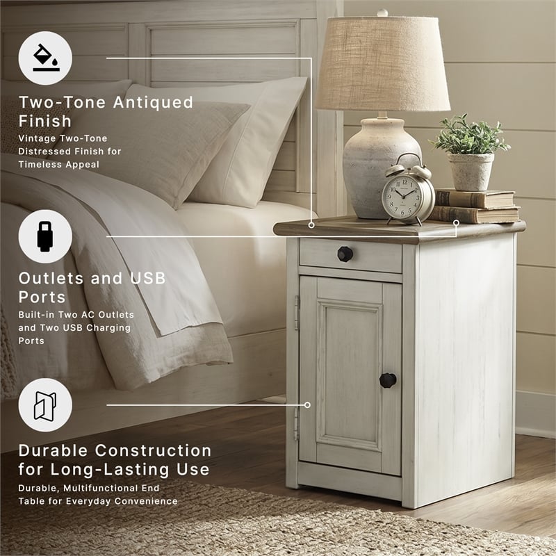 Ashley Furniture Bolanburg Solid Wood End Table with USP Port Gray/Antique White