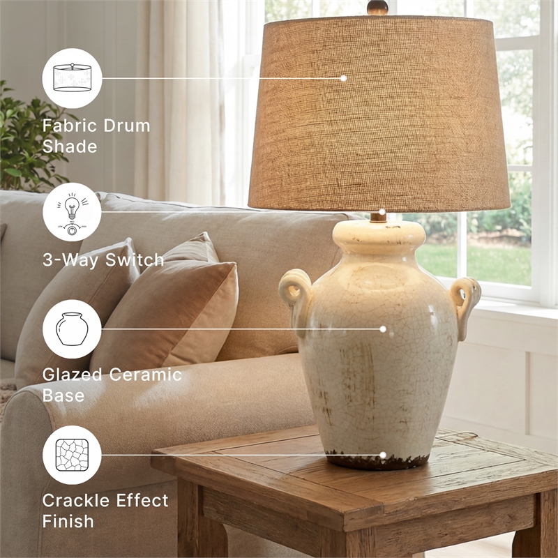 Signature Design by Ashley Emelda Ceramic Table Lamp in Cream