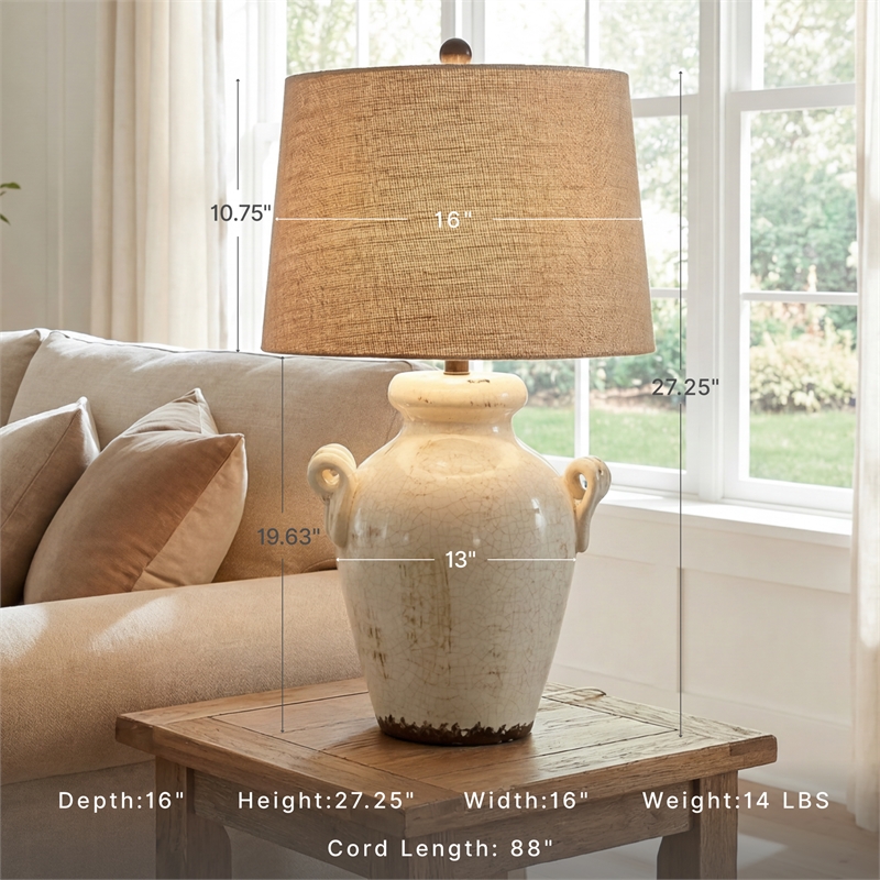 Signature Design by Ashley Emelda Ceramic Table Lamp in Cream