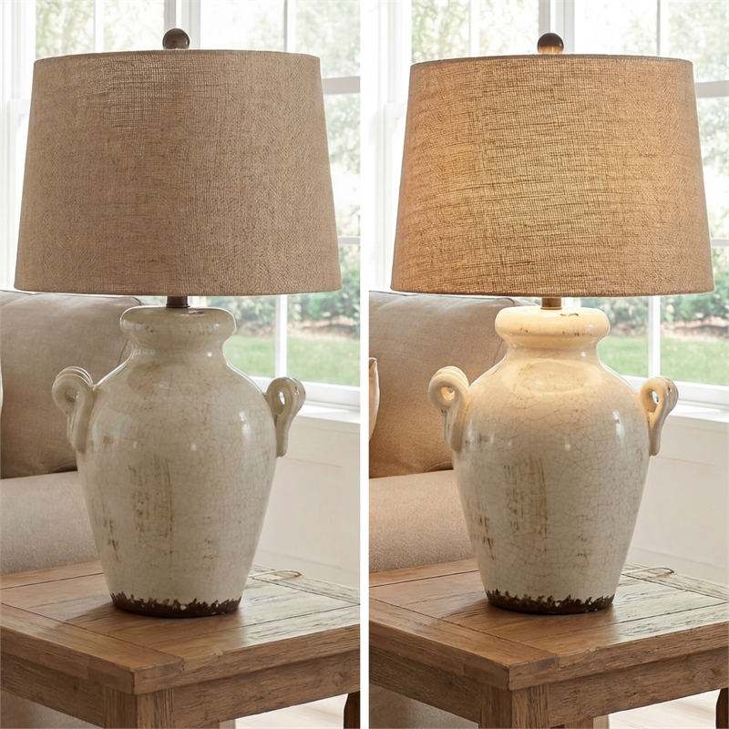 Signature Design by Ashley Emelda Ceramic Table Lamp in Cream