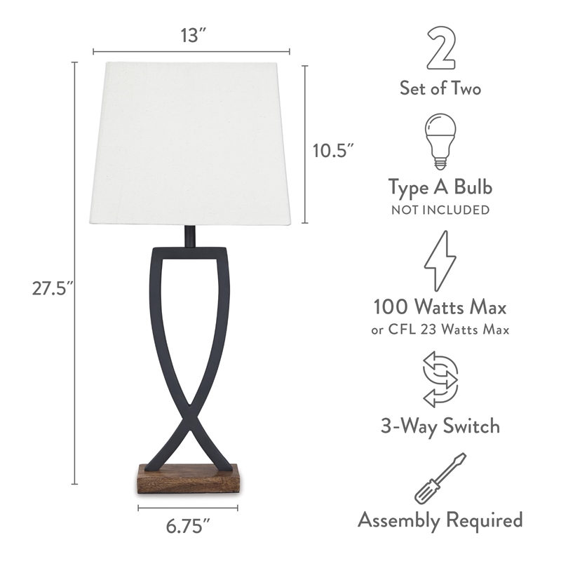Signature Design by Ashley Makara Metal Table Lamp in Black and Brown (Set of 2)