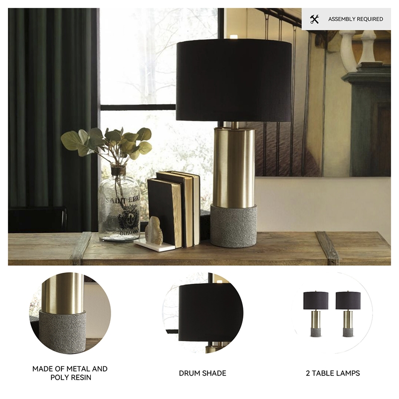 Signature Design by Ashley Jacek Metal Table Lamp in Gray and Brass (Set of 2)