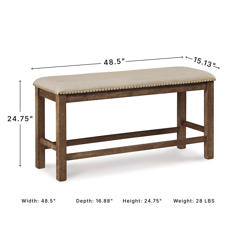 Signature Design by Ashley Moriville Upholstered Counter Dining Bench in Beige