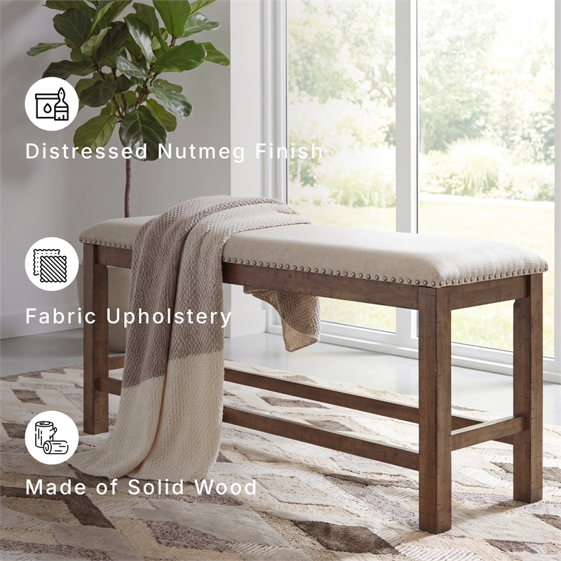 Signature Design by Ashley Moriville Upholstered Counter Dining Bench in Beige