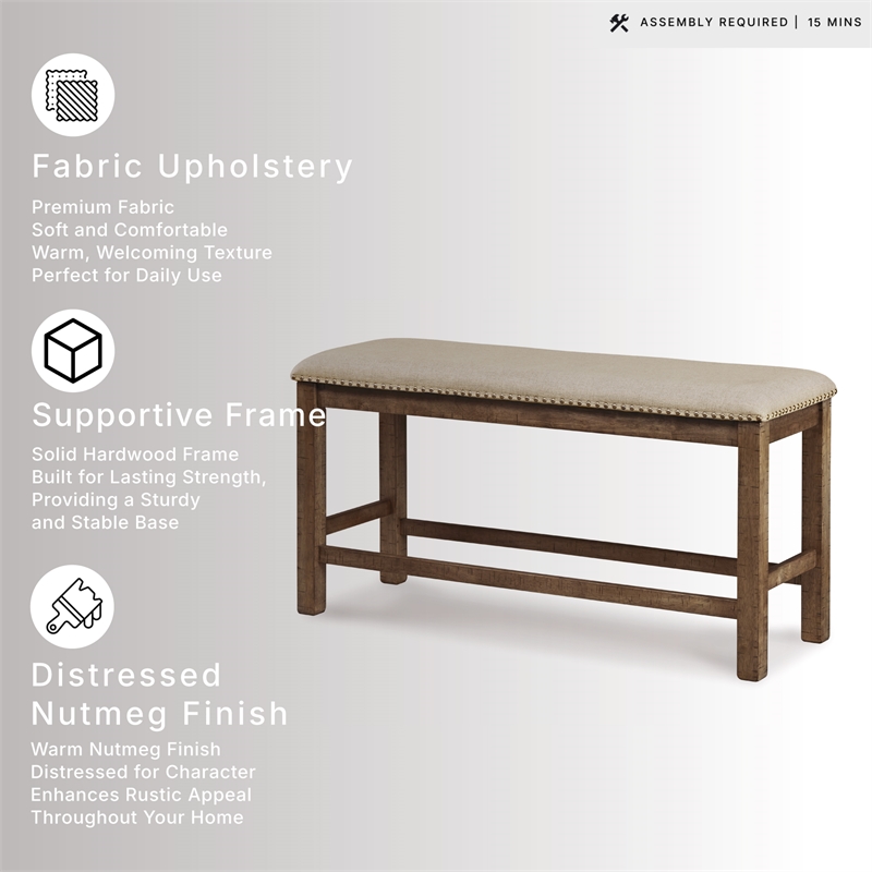 Signature Design by Ashley Moriville Upholstered Counter Dining Bench in Beige