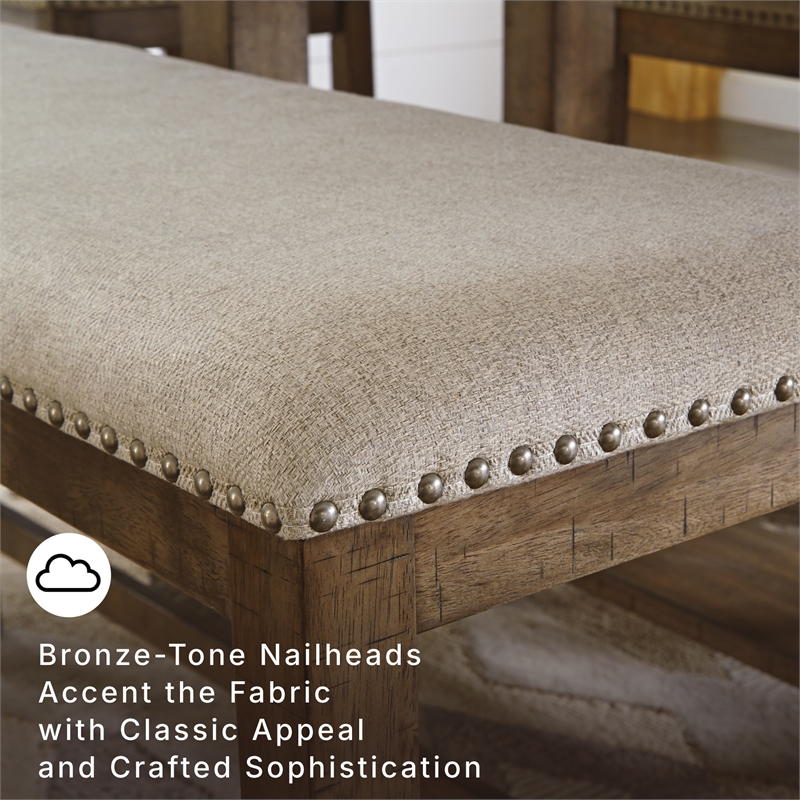 Signature Design by Ashley Moriville Upholstered Counter Dining Bench in Beige
