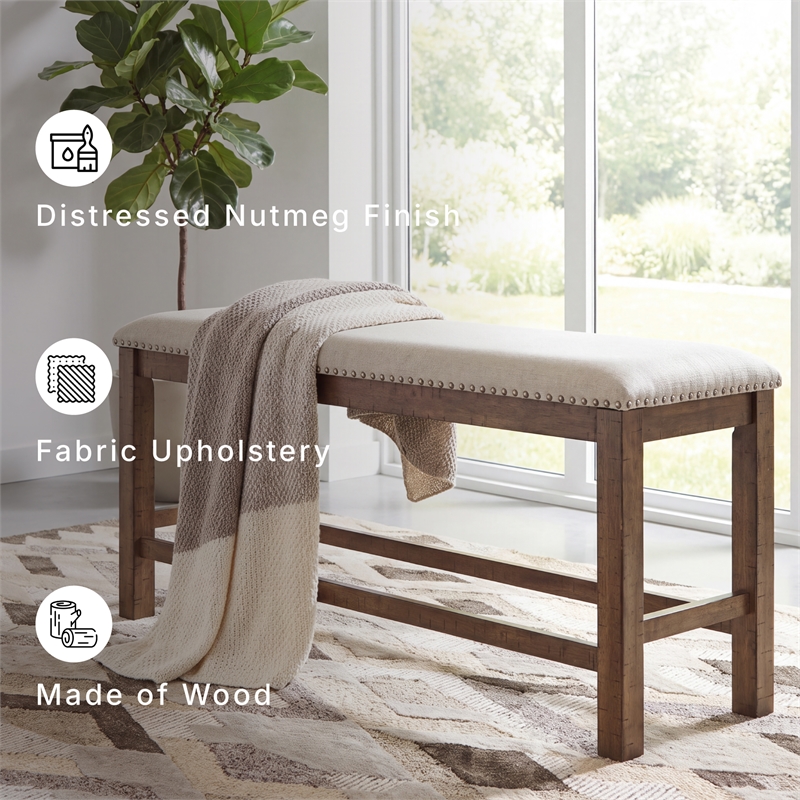 Signature Design by Ashley Moriville Upholstered Counter Dining Bench in Beige