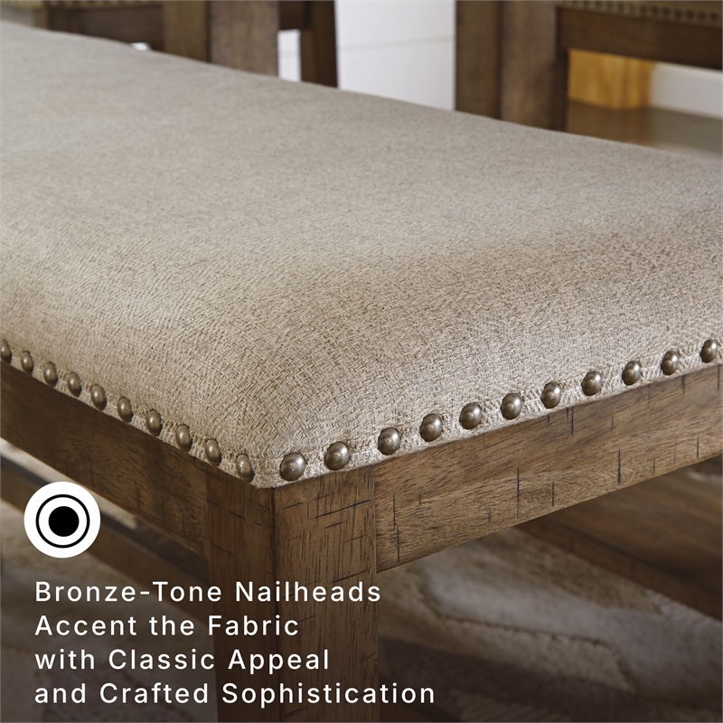 Signature Design by Ashley Moriville Upholstered Counter Dining Bench in Beige