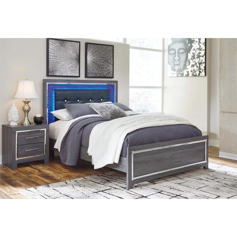 Signature Design by Ashley Lodanna Tufted Full Queen LED Panel Headboard in Gray