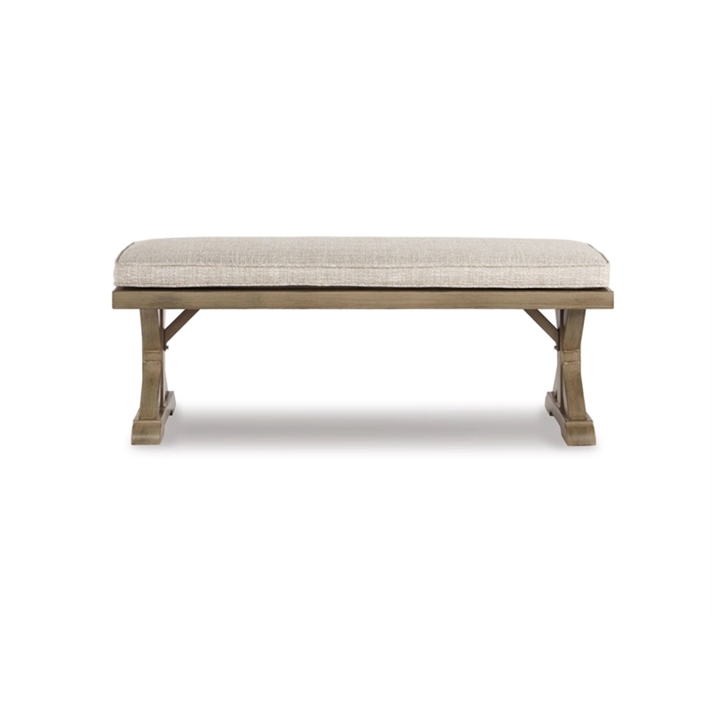 Ashley Furniture Beachcroft Outdoor Bench with Nuvella Fabric Cushion in Beige