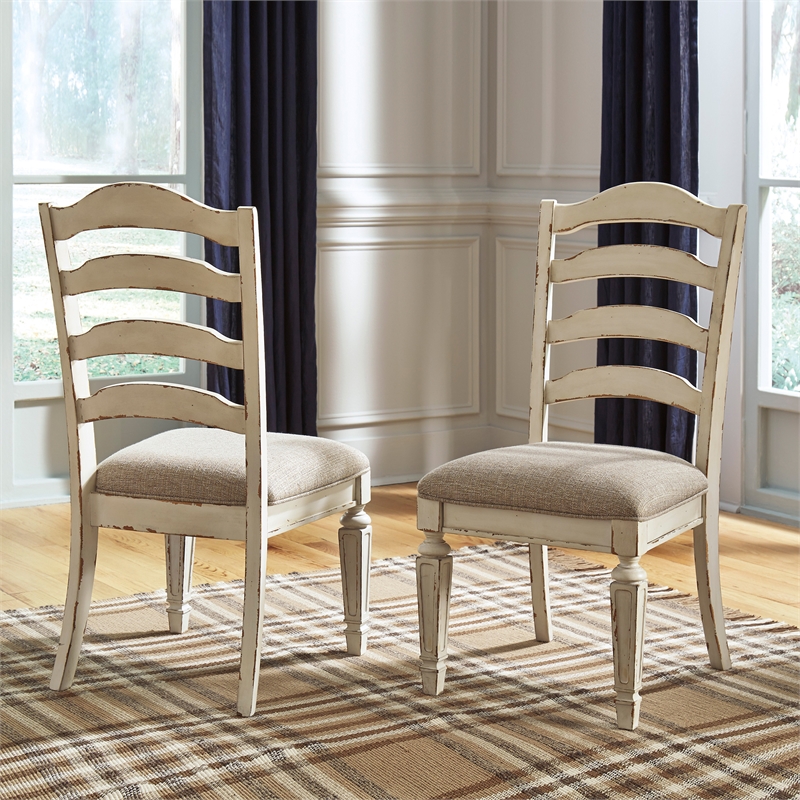 Signature Design by Ashley Realyn Ladderback Dining Side Chair in Chipped White