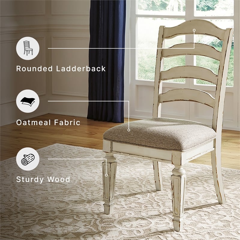 Signature Design by Ashley Realyn Ladderback Dining Side Chair in Chipped White