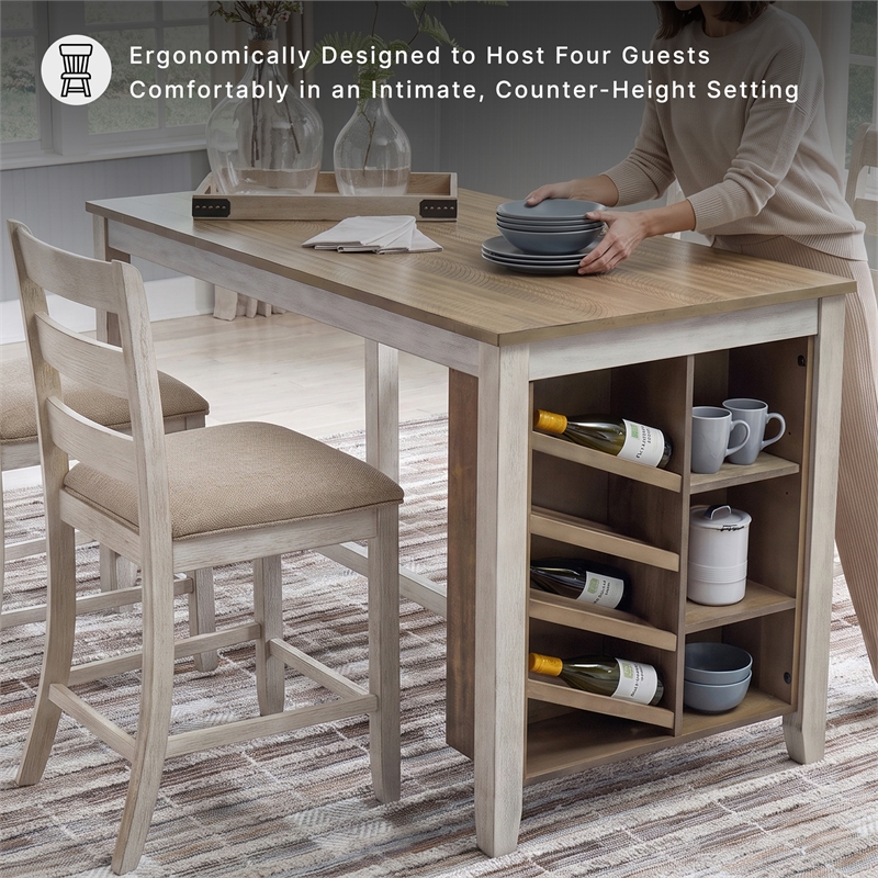 Ashley Skempton Counter Height Dining Table w/Wine Rack in White/Light Brown