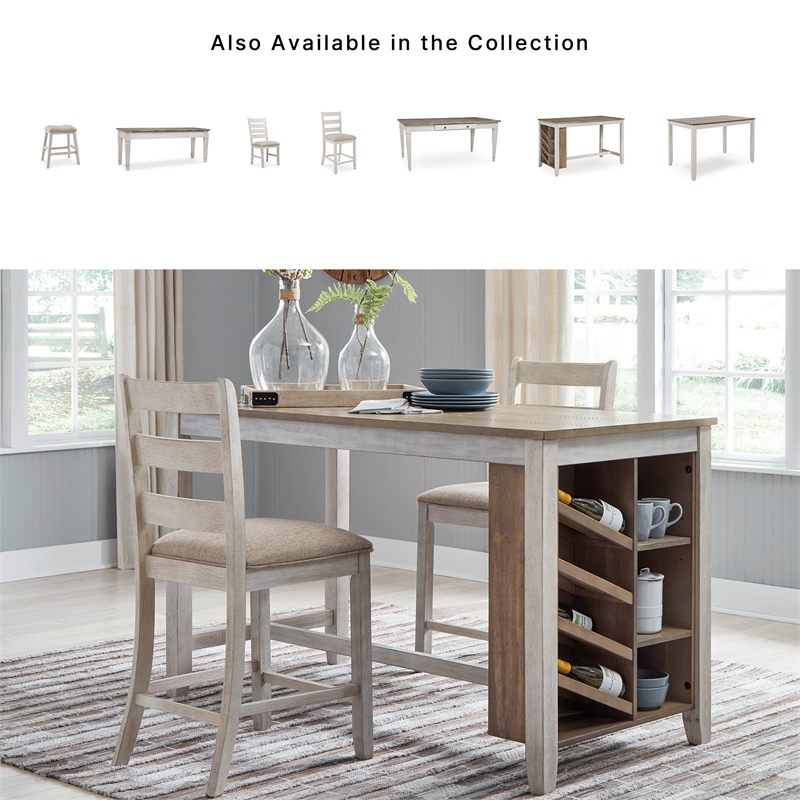 Ashley Skempton Counter Height Dining Table w/Wine Rack in White/Light Brown