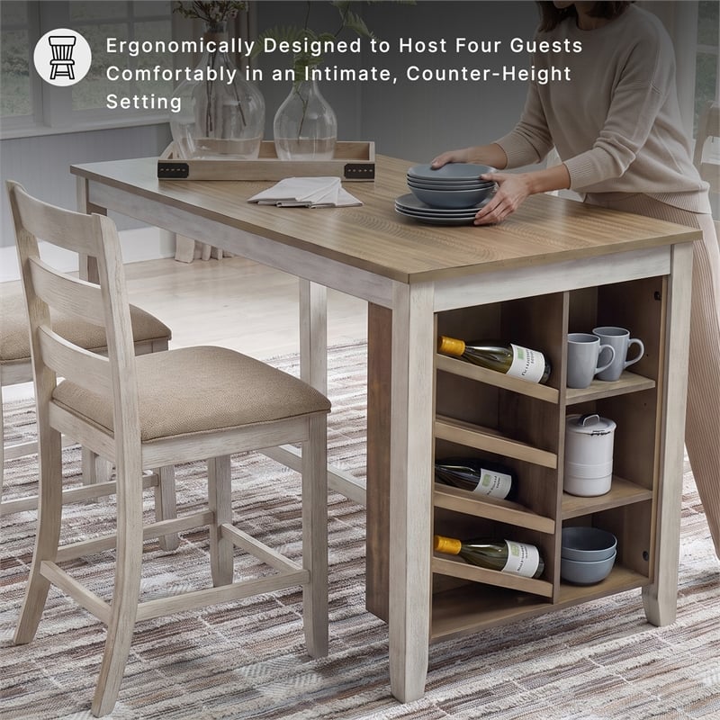 Ashley Skempton Counter Height Dining Table w/Wine Rack in White/Light Brown