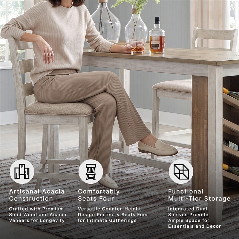 Ashley Skempton Counter Height Dining Table w/Wine Rack in White/Light Brown