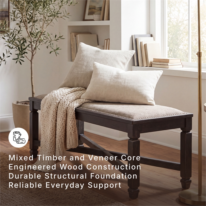 Ashley Tyler Creek Upholstered Dining Bench in Gray and Brown