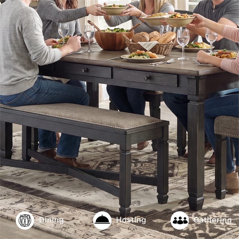 Ashley Tyler Creek Upholstered Dining Bench in Gray and Brown