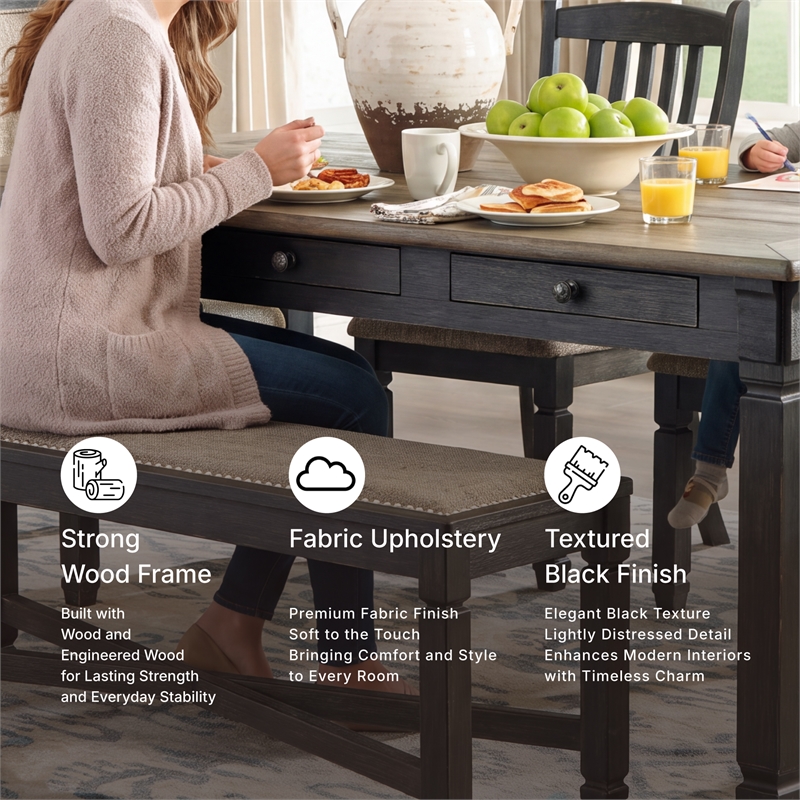 Ashley Tyler Creek Upholstered Dining Bench in Gray and Brown