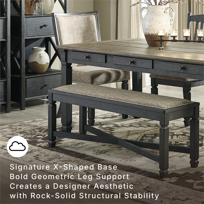 Ashley Tyler Creek Upholstered Dining Bench in Gray and Brown