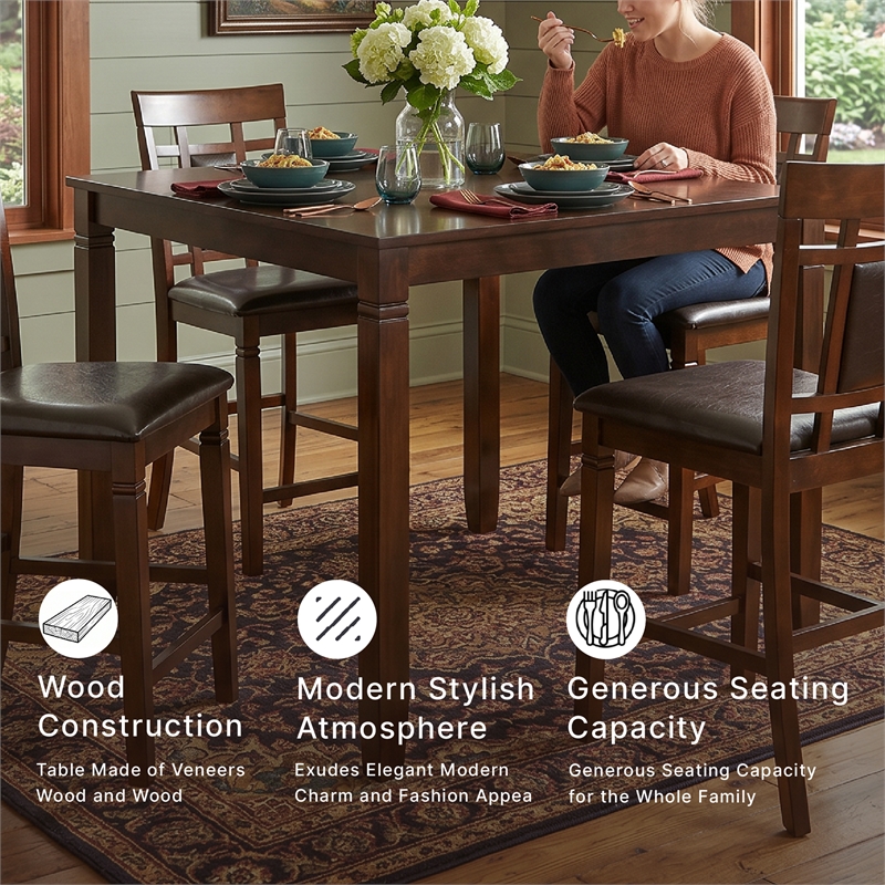 Ashley Furniture Bennox 5 Piece Counter Height Dining Set in Brown