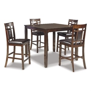 Ashley Furniture Bennox 5 Piece Counter Height Dining Set in Brown