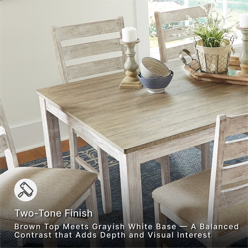 Ashley Furniture Skempton 7 Piece Dining Set in White and Light Brown