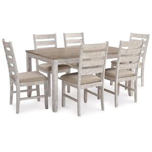 Ashley Furniture Skempton 7 Piece Dining Set in White and Light Brown