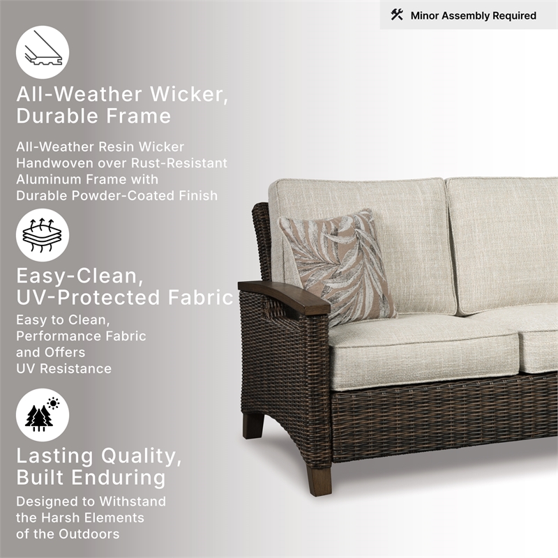 Signature Design by Ashley Paradise Trail Patio Sofa in Medium Brown