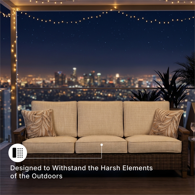 Signature Design by Ashley Paradise Trail Patio Sofa in Medium Brown