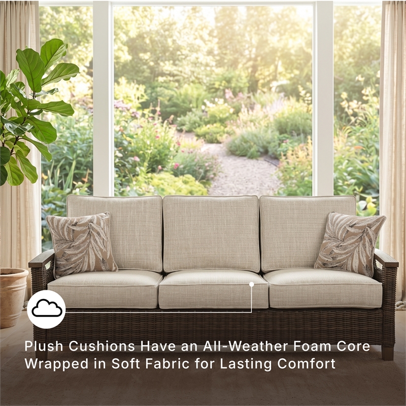 Signature Design by Ashley Paradise Trail Patio Sofa in Medium Brown