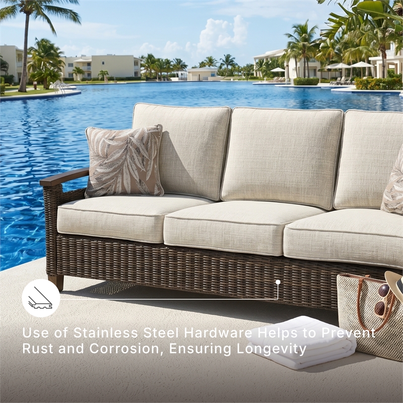 Signature Design by Ashley Paradise Trail Patio Sofa in Medium Brown