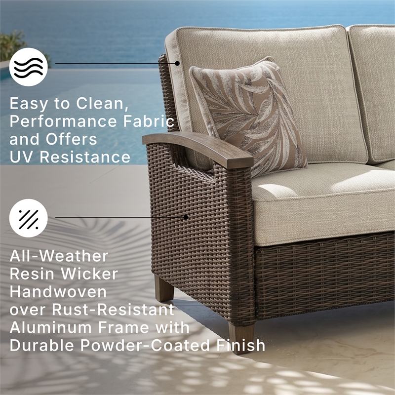 Signature Design by Ashley Paradise Trail Patio Sofa in Medium Brown