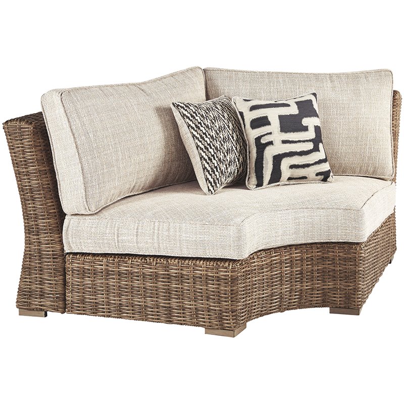 Signature Design by Ashley Beachcroft Curved Corner Patio Loveseat in Beige