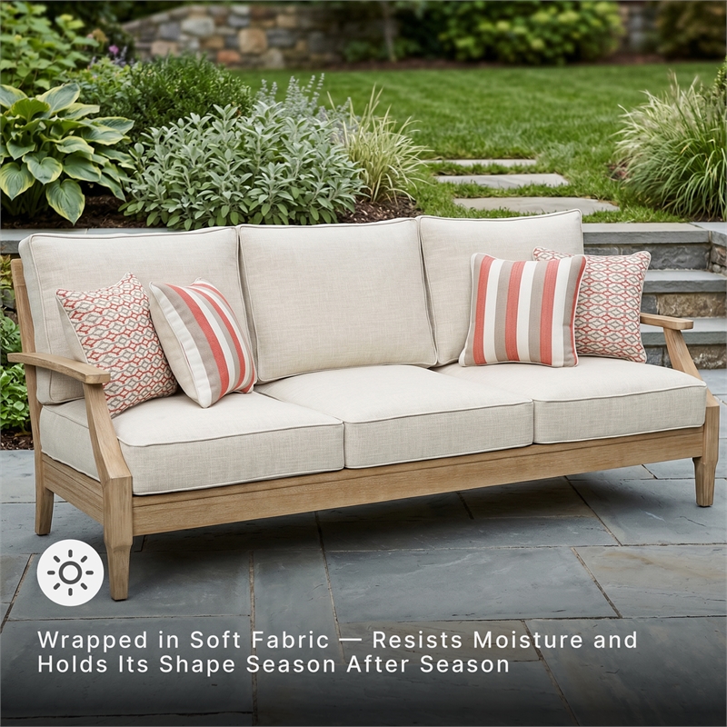 Signature Design by Ashley Clare View Eucalyptus Wood Patio Sofa in Beige