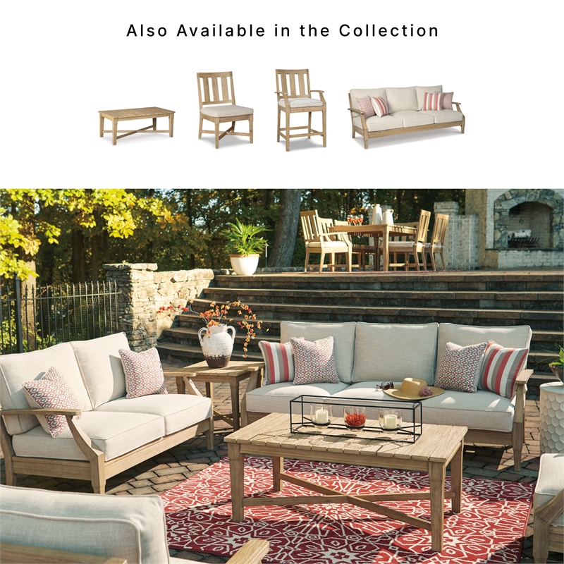 Signature Design by Ashley Clare View Eucalyptus Wood Patio Sofa in Beige