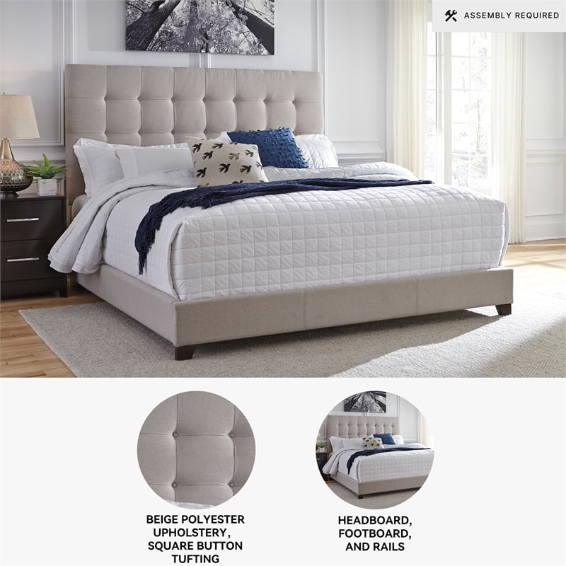 Signature Design by Ashley Dolante Tufted King Panel Bed in Beige