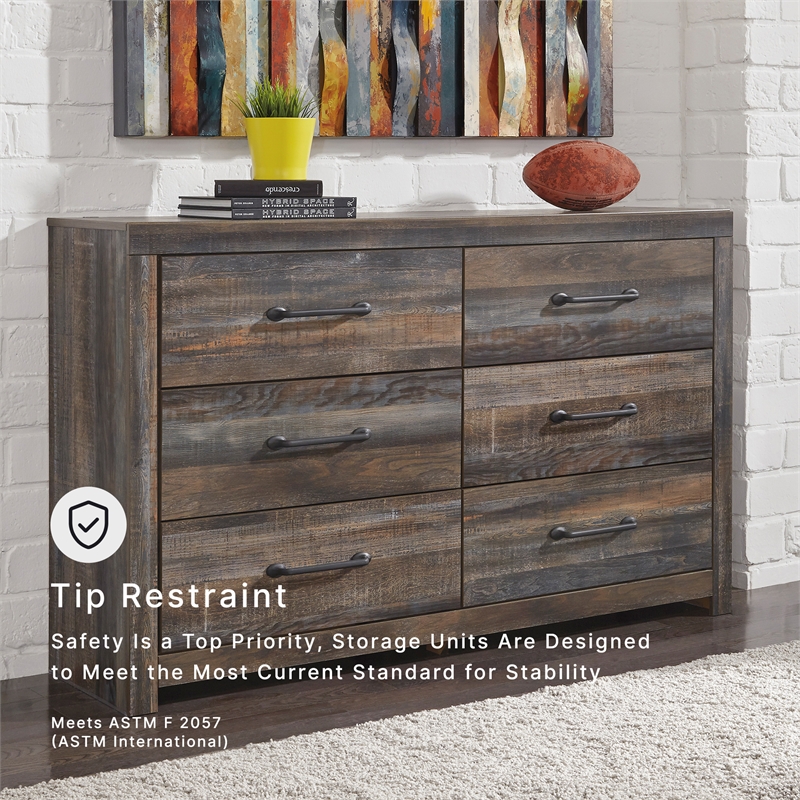 Ashley Furniture Drystan 6 Drawer Dresser in Burnt Orange and Teal